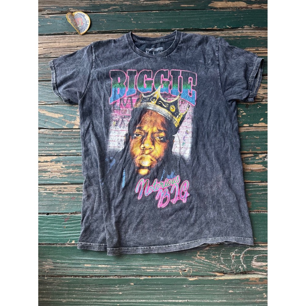 Notorious BIG Biggie Smalls Crown Graphic T-Shirt Mineral Wash Gray Mens Medium
